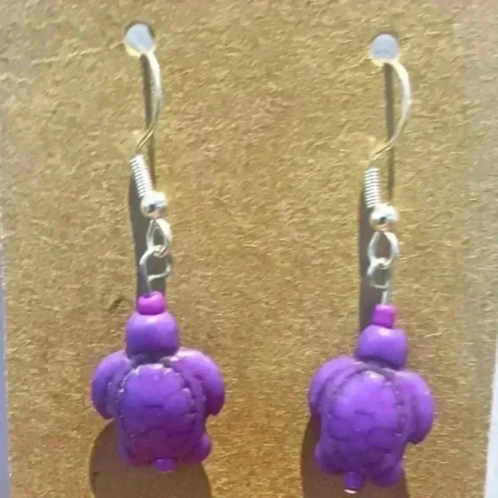 Handmade Purple Turtle 925 Earrings